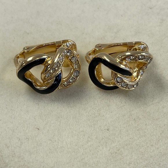 Christian Dior Vintage Crystal & Enamel Chain Link Clip-On Earrings - Preowned - Picture 1 of 6
